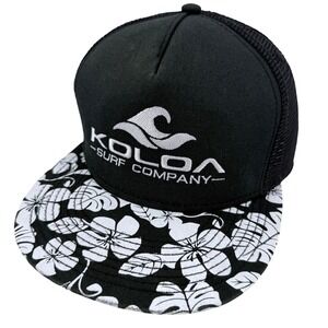 Koloa Surf Company Trucker Hat Black Floral Hibiscus Flat Brim Snapback Cap Mens